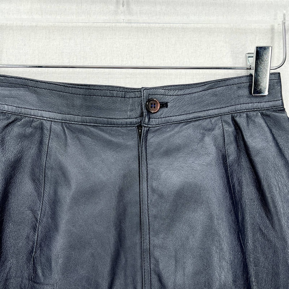 VINTAGE UNGARO PARALLELE PARIS Leather Skirt Womens Small XS Blue Metallic - Picture 6 of 13